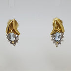 9ct Yellow Gold Aquamarine and Diamond Studs / Earrings