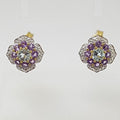 9ct Yellow Gold Amethyst, Topaz and Diamond Cluster Studs / Earrings