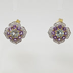 9ct Yellow Gold Amethyst, Topaz and Diamond Cluster Studs / Earrings