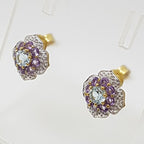 9ct Yellow Gold Amethyst, Topaz and Diamond Cluster Studs / Earrings