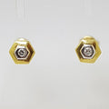 14ct Yellow Gold and White Gold Diamond Hexagonal Studs / Earrings