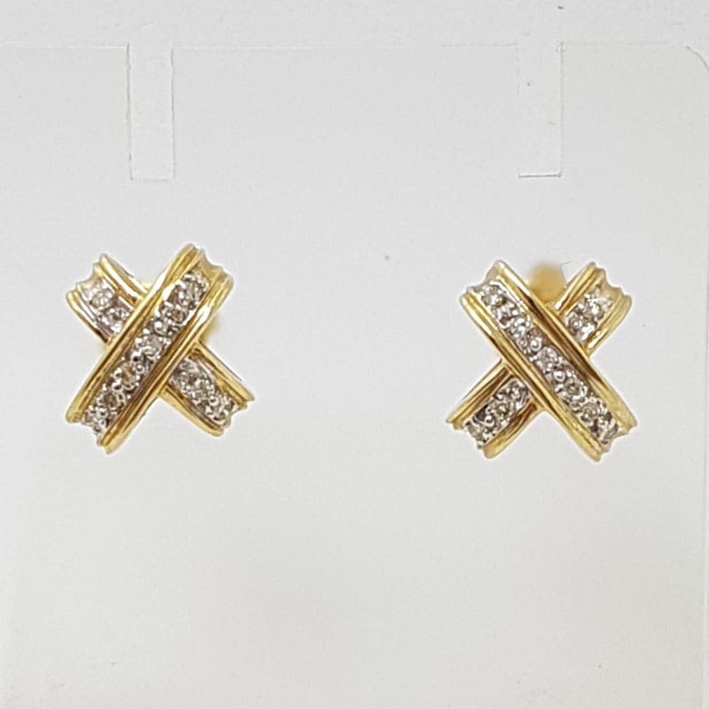 10ct Yellow Gold Diamond Kisses " X " Studs / Earrings
