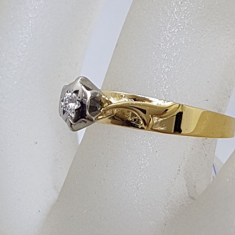 18ct Yellow Gold High Set Diamond Solitaire Ring - Antique / Vintage