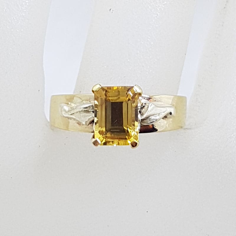 9ct Yellow Gold Rectangular Natural Citrine High Set on Wide Band Ring - Antique / Vintage