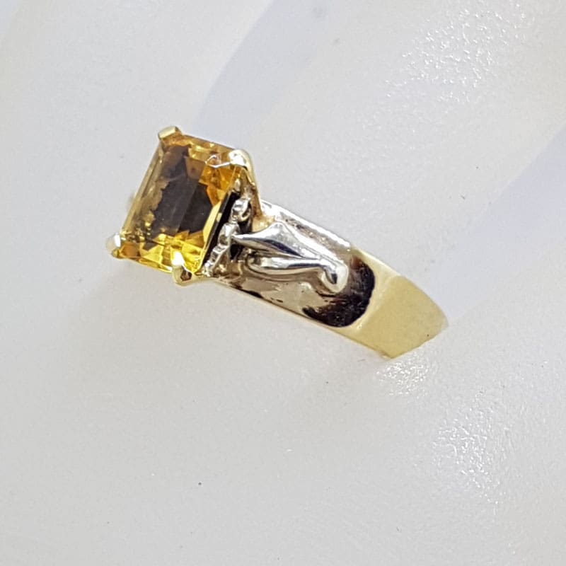 9ct Yellow Gold Rectangular Natural Citrine High Set on Wide Band Ring - Antique / Vintage