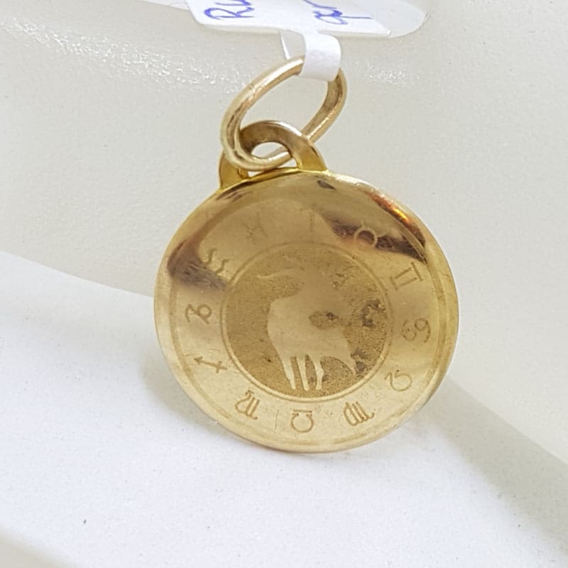 9ct Yellow Gold Round Taurus Horoscope Charm - Vintage