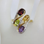 9ct Yellow Gold Amethyst, Peridot, Citrine and Garnet with Diamonds Ring - Large Swirl