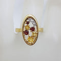 9ct Yellow Gold Garnet, Citrine and Diamond Oval Cluster Ring