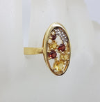 9ct Yellow Gold Garnet, Citrine and Diamond Oval Cluster Ring