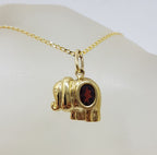 9ct Yellow Gold Garnet Elephant Pendant on Gold Chain