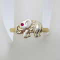 9ct Yellow &amp; White Gold Natural Ruby &amp; Diamond Elephant Ring