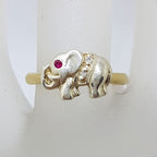9ct Yellow &amp; White Gold Natural Ruby &amp; Diamond Elephant Ring