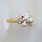 9ct Yellow &amp; White Gold Natural Ruby &amp; Diamond Elephant Ring