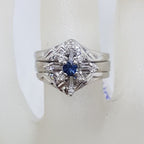 18ct White Gold Sapphire and Diamond 3 Ring Cluster Set - Antique / Vintage - Engagement Ring, Wedding Ring &amp; Eternity Ring