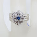 18ct White Gold Sapphire and Diamond 3 Ring Cluster Set - Antique / Vintage - Engagement Ring, Wedding Ring &amp; Eternity Ring