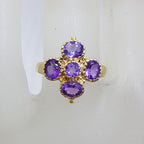 9ct Yellow Gold Five Amethyst in Cross Shape Cluster Ring