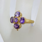 9ct Yellow Gold Five Amethyst in Cross Shape Cluster Ring