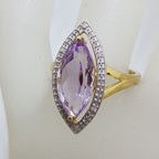 9ct Yellow Gold Large Amethyst and Diamond Marquis Shape Cluster Ring