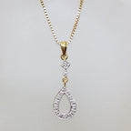 9ct Yellow and White Gold - Two Tone - Diamond Teardrop / Pear Shape Pendant on Gold Chain