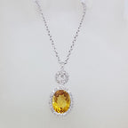 9ct White Gold Oval Citrine &amp; Diamond Pendant on Gold Chain