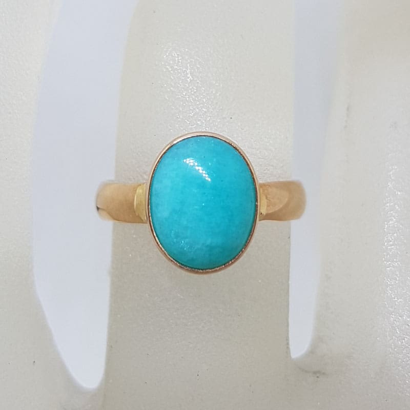 9ct Rose Gold Natural Amazonite Ring - Stackable - Oval