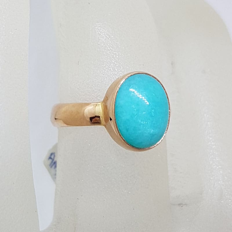 9ct Rose Gold Natural Amazonite Ring - Stackable - Oval