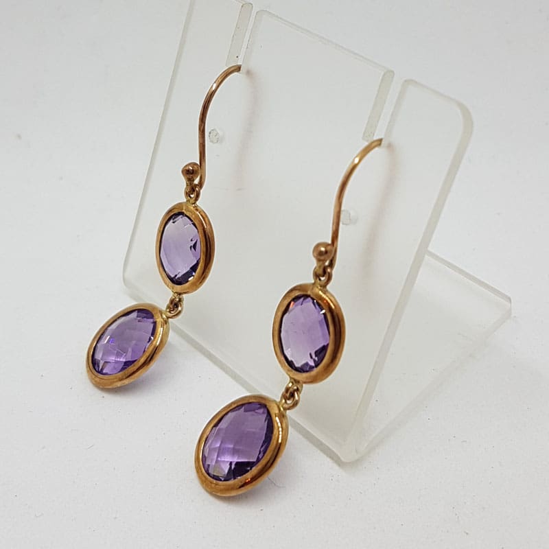 9ct Rose Gold Amethyst Oval Drops Earrings