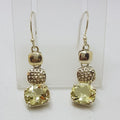 Sterling Silver Oval Citrine Long with Pattern Drop Earrings