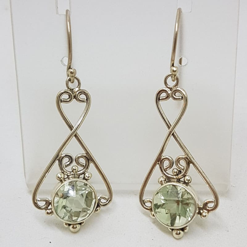 Sterling Silver Green Amethyst / Prasiolite Ornate Earrings