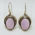 Sterling Silver Large Oval Kunzite Leaf Design Drop Earrings