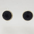 Sterling Silver Round Faceted Bezel Set Onyx Studs / Earrings