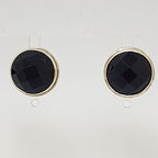 Sterling Silver Round Faceted Bezel Set Onyx Studs / Earrings