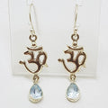 Sterling Silver Blue Topaz with Om Symbol Long Drop Earrings