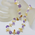 Pearl, Citrine and Amethyst Bead Necklace with Sterling Silver Clasp