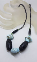 Howlite, Chrysoprase, Tourmalinated Quartz and Lava Bead Necklace with Sterling Silver Clasp