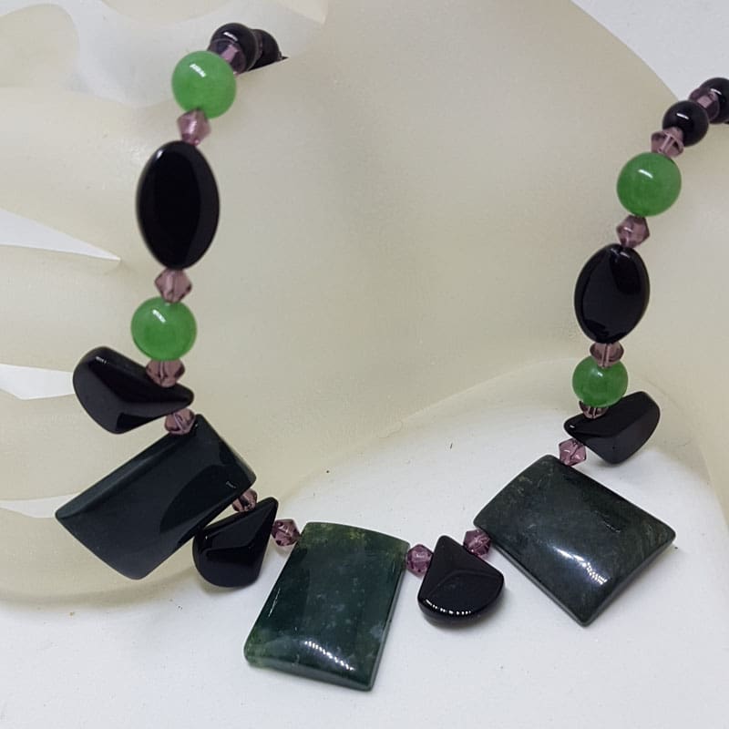 Jade / Chrysoprase , Jasper and Amethyst Bead Necklace