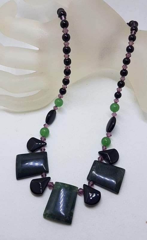 Jade / Chrysoprase , Jasper and Amethyst Bead Necklace
