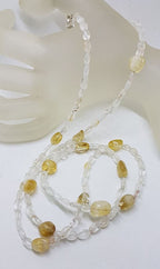 Clear Crystal Quartz and Citrine Bead Necklace