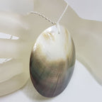 Sterling Silver Large Round Mother of Pearl Pendant on Silver Chain