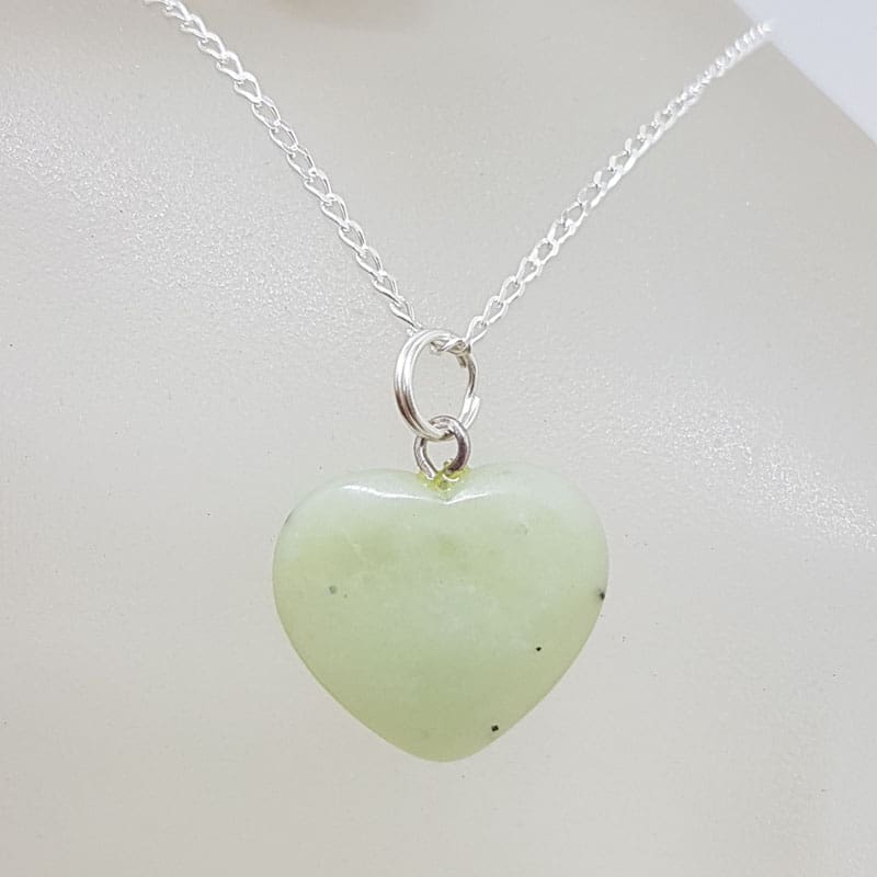 Sterling Silver Prehnite Heart Pendant on Silver Chain