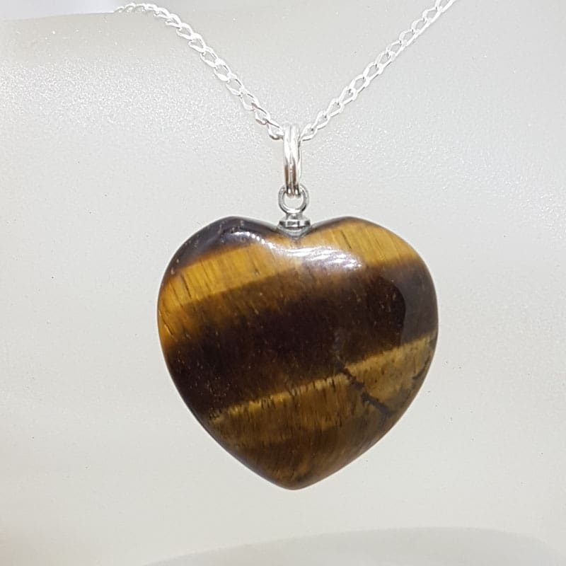 Sterling Silver Tiger Eye Heart Pendant on Silver Chain