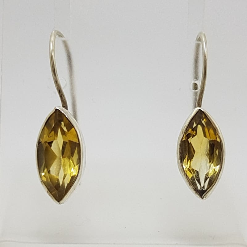 Sterling Silver Citrine Marquis Bezel Set Drop Earrings