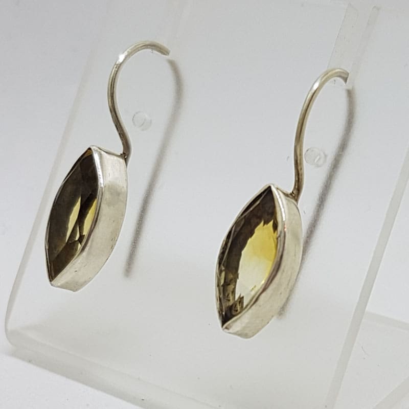 Sterling Silver Citrine Marquis Bezel Set Drop Earrings
