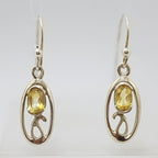Sterling Silver Citrine Oval Ornate Drop Earrings