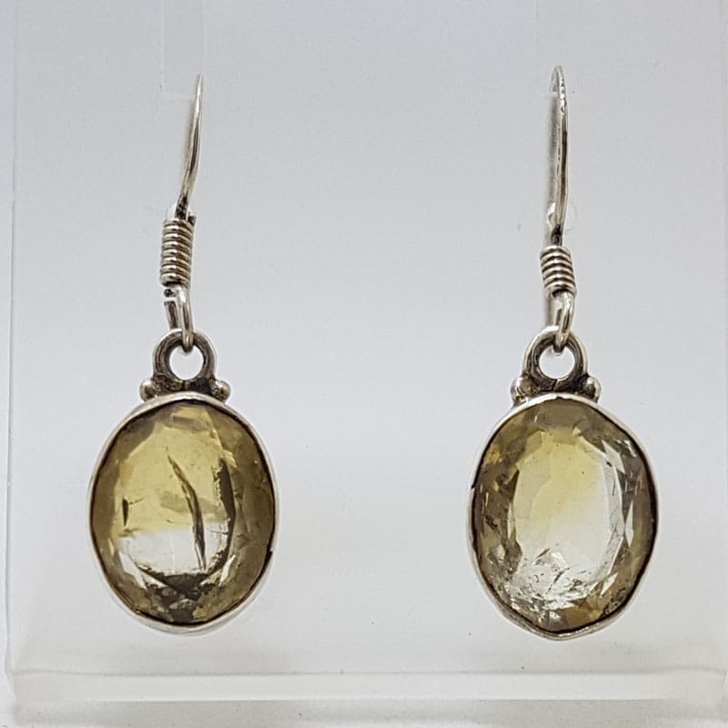 Sterling Silver Citrine Oval Bezel Set Drop Earrings