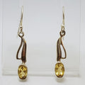 Sterling Silver Citrine Oval Long Drop Earrings
