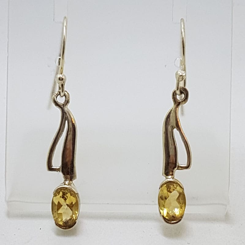 Sterling Silver Citrine Oval Long Drop Earrings