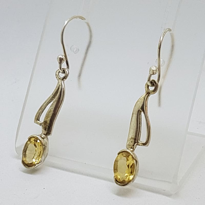 Sterling Silver Citrine Oval Long Drop Earrings