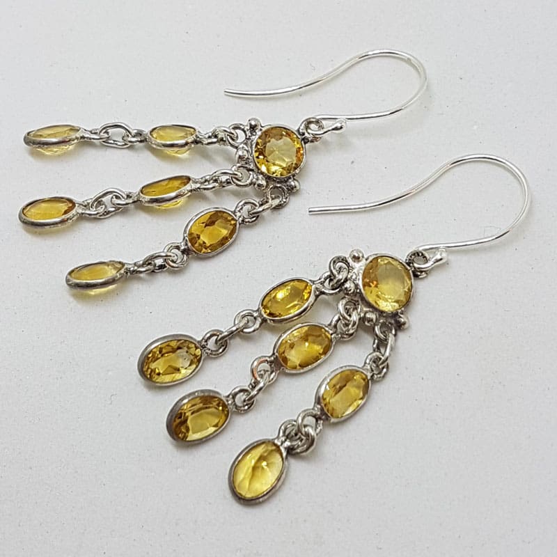 Sterling Silver Citrine Long Tassel Chandelier Drop Earrings