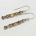 Sterling Silver Citrine Rectangular with Square Smokey Quartz Long Drop Earrings